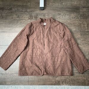 Brown quilted floral embroidery boho open jacket